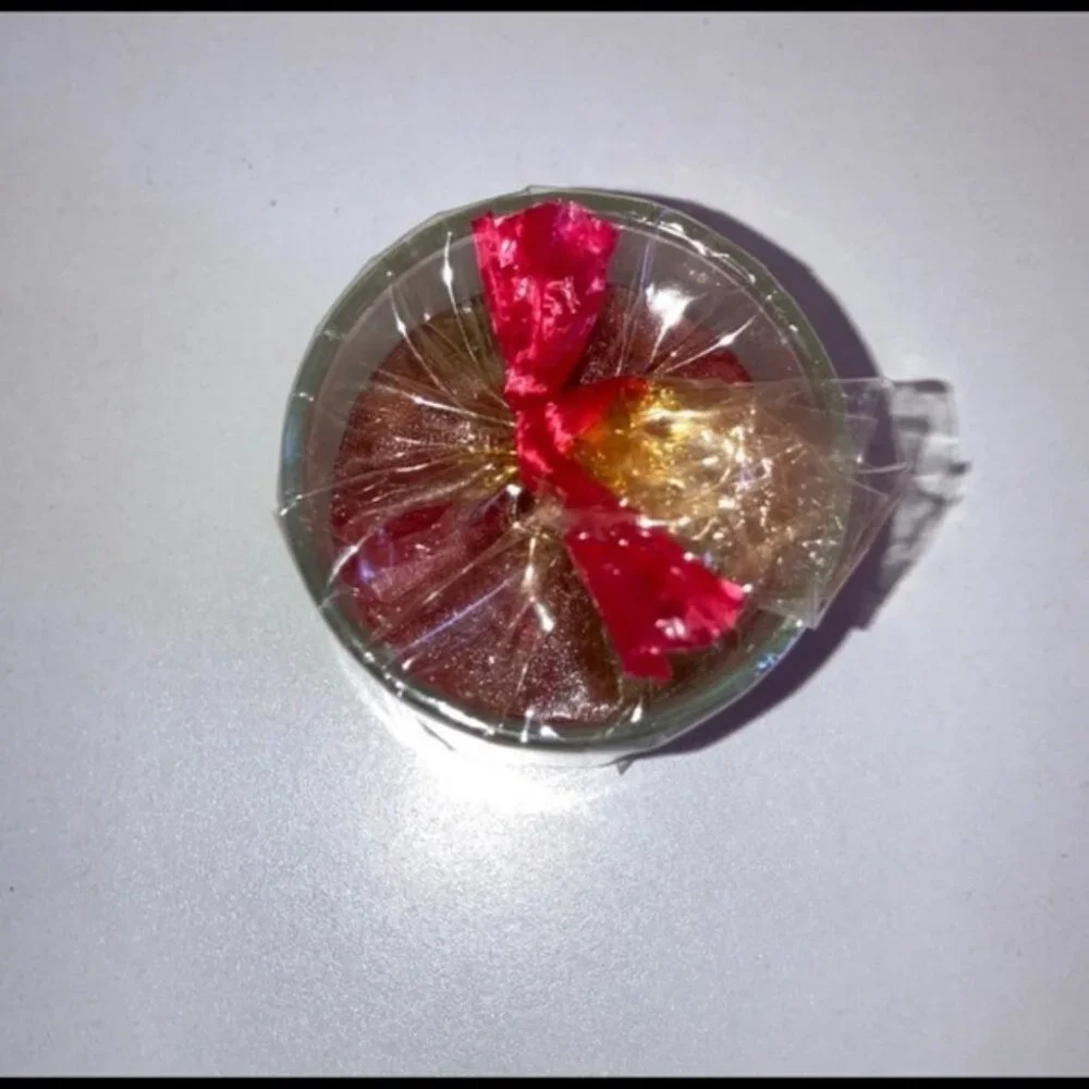 🕯️✨ Small Glass Candle in Clear Votive | Red & Gold Decorative Wrap